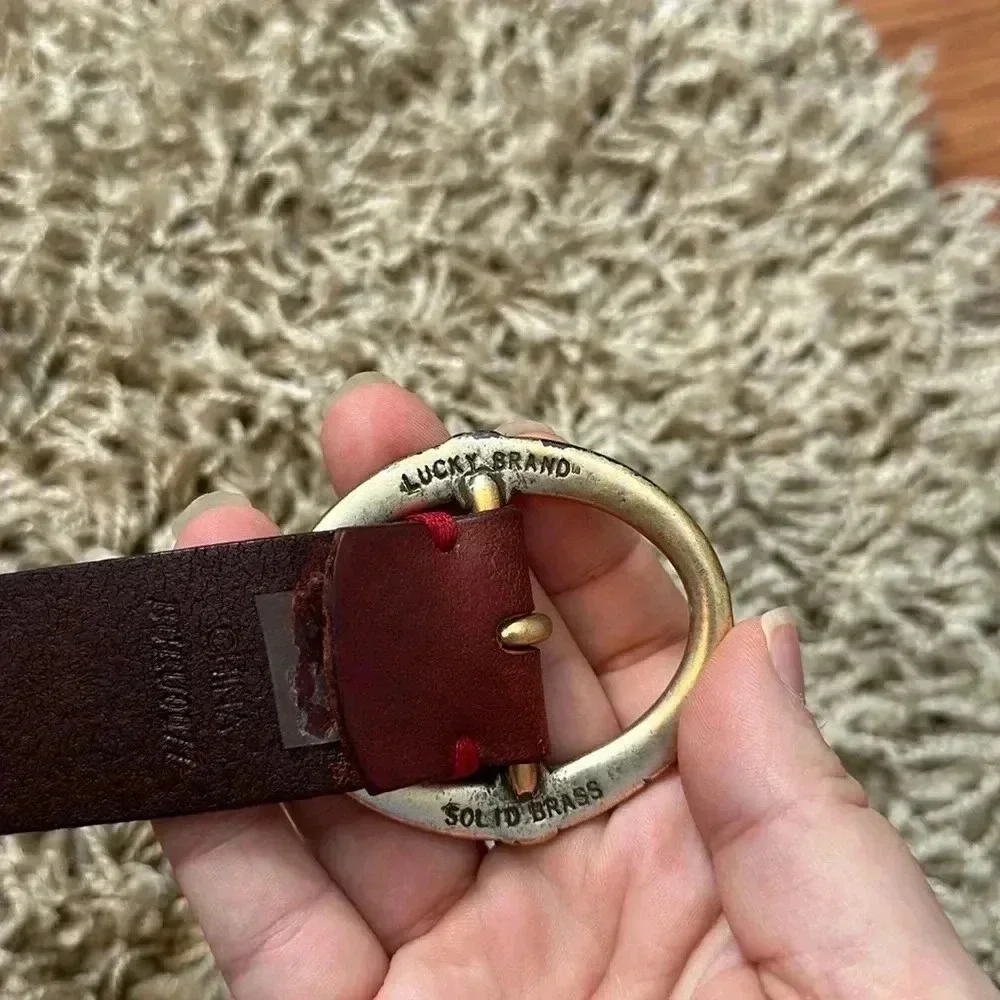 Women Lucky Brand Brown Solid Brass Round Buckle‎ Belt Size Medium